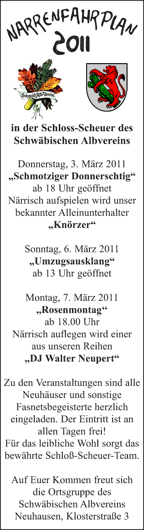 Narrenfahrplan 2011