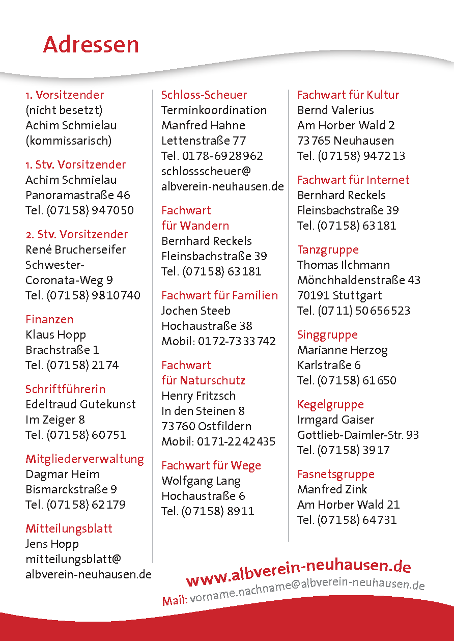 Adressen der Vorstands- und Ausschußmitglieder